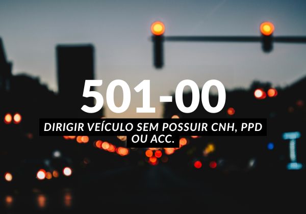 501-00 Dirigir veículo sem possuir CNH, PPD ou ACC. Talonário Eletrônico NIT