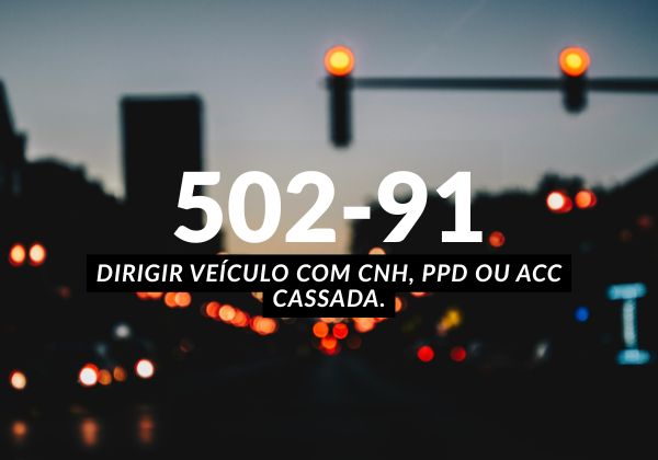 Enquadramento 502-91 Dirigir veículo com CNH, PPD ou ACC cassada. Talonário Eletrônico NIT