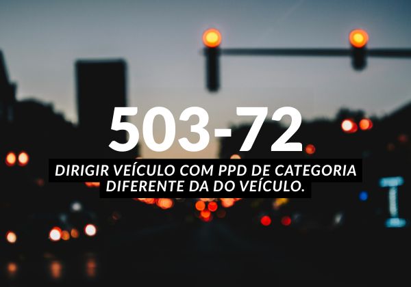 Enquadramento 503-72 Dirigir veículo com PPD de categoria diferente da do veículo. Talonário Eletrônico NIT